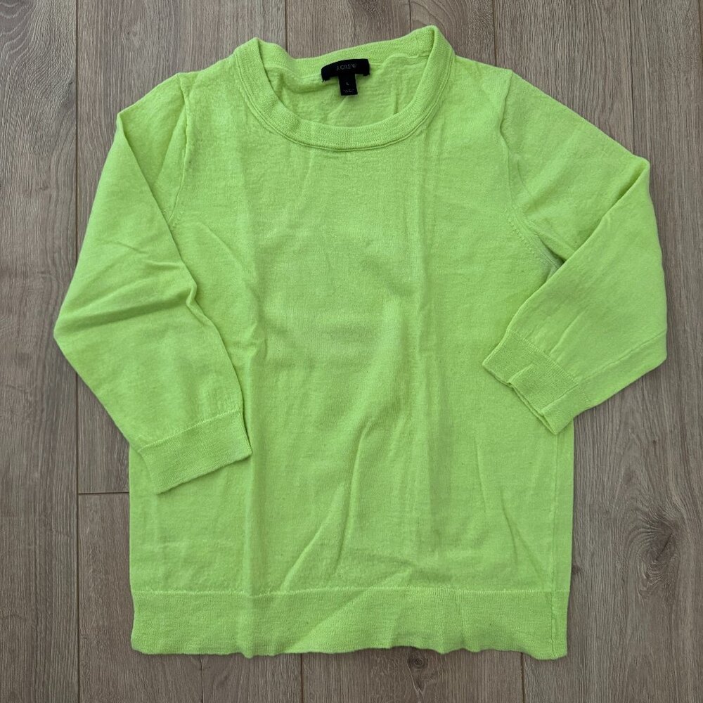 J.Crew Neon Green  3/4 Sleeve Sweater | Sz L RUNS VERY SMALL